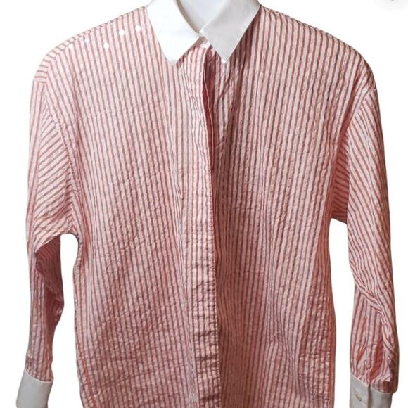 A'nue Ligne Women's Long Sleeve Button Up Sequined Top Size Petite L - Picture 2 of 11